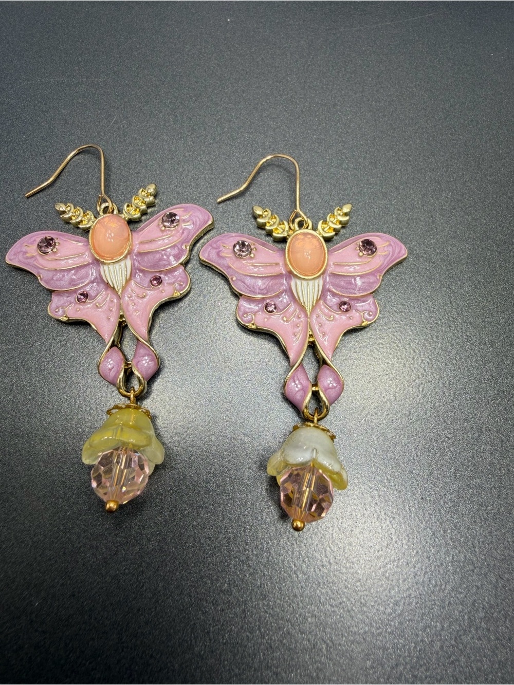 Fairycore  Pink and Peach  Butterfly Drop Earrings #356ue